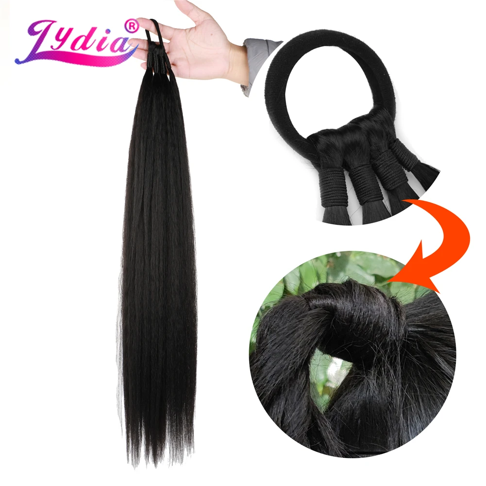 Lydia Synthetic Kinky Straight Extensions Wrap Around Ponytail With Rubber Band Hair Ring DIY 20/30IN Black Brown Boxing Braids