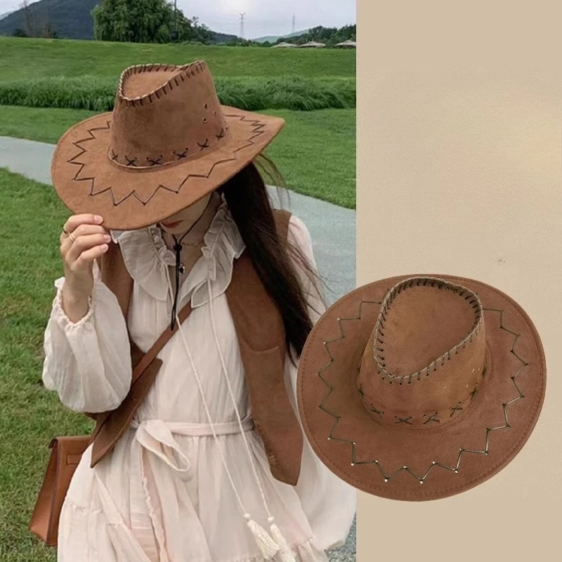 

New Unisex Cowboy Hat Suede Fashion Cowboy Cap Womens Mens Hat Practical Wild West Fancy Dress Western Headwear Cap Styling Tool