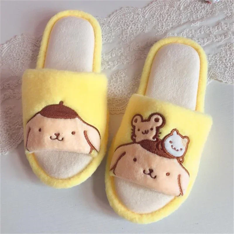 Kawaii Peep Toe Slippers Girl Cute Indoor Shoes Open Toes Home Slippers Casual Lolita Flat Non-slip Purple Pink Japanese Style