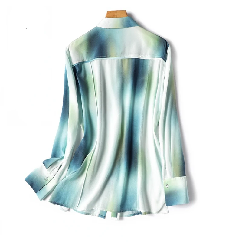 New 2024 Satin Surface Summer Women\'s Shirts Casual Fashion Simplicity Tops Tie Dye Printing Turn-down Collar Long Sleeved Shirt