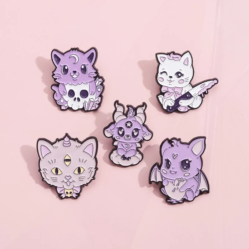 Girl Witch Cat Crystal Book Fire Skull Frog Bat Badge Punk Smothman Pins Jewelry Gifts Dark Magic Series Enamel Pin Magic