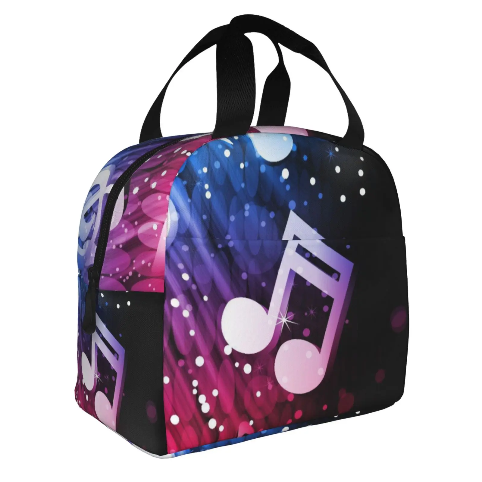 Funny Musical Note Personality Pattern Printed Lunch Bag Portable Reusable Thermal Oxford Tote Bag for Work School Travel