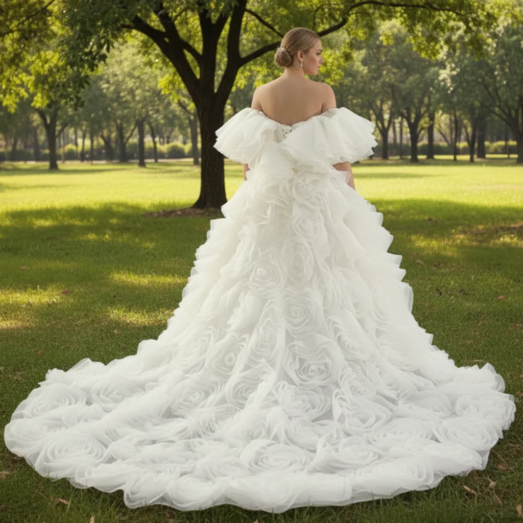 Unique Design Sparkly Convertible Wedding Dress with Cape Train Elegant Bridal Gown amandanovias