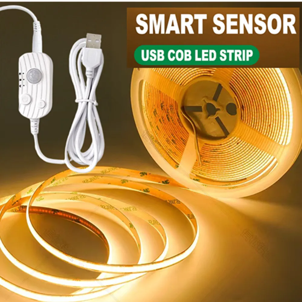 Motion Sensor Led COB Light Strip DC 5V Usb Powered Auto ON/OFF Liner Lighting Diode for Cabinet Wardrobe Kitchen Staircase