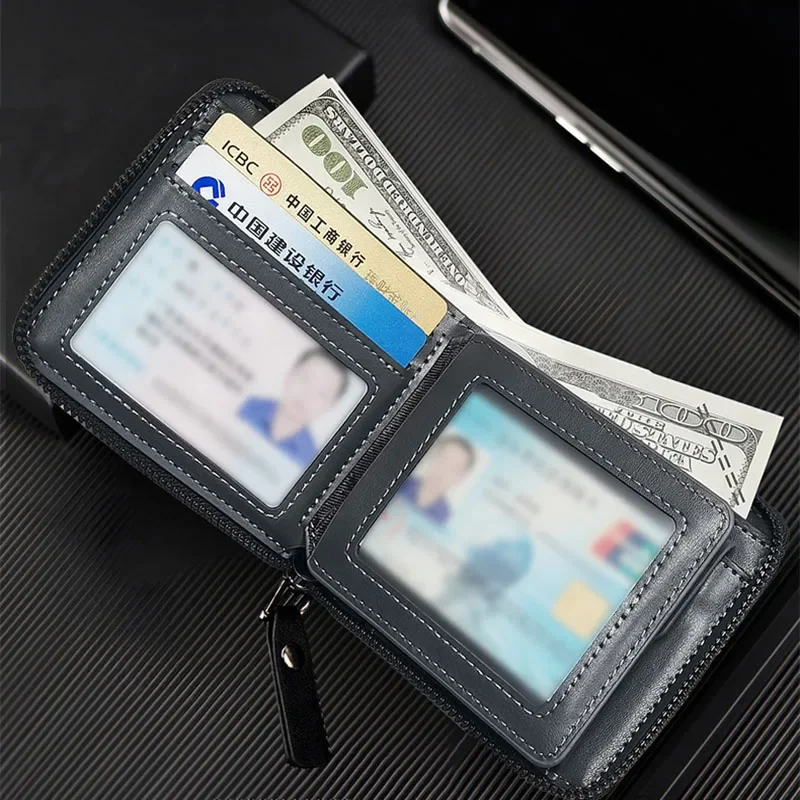 Men Leather RFID‑Blocking Bifold Wallet Minimalist Front Pocket Money Clip Credit Card Holder for Cash Daily Use