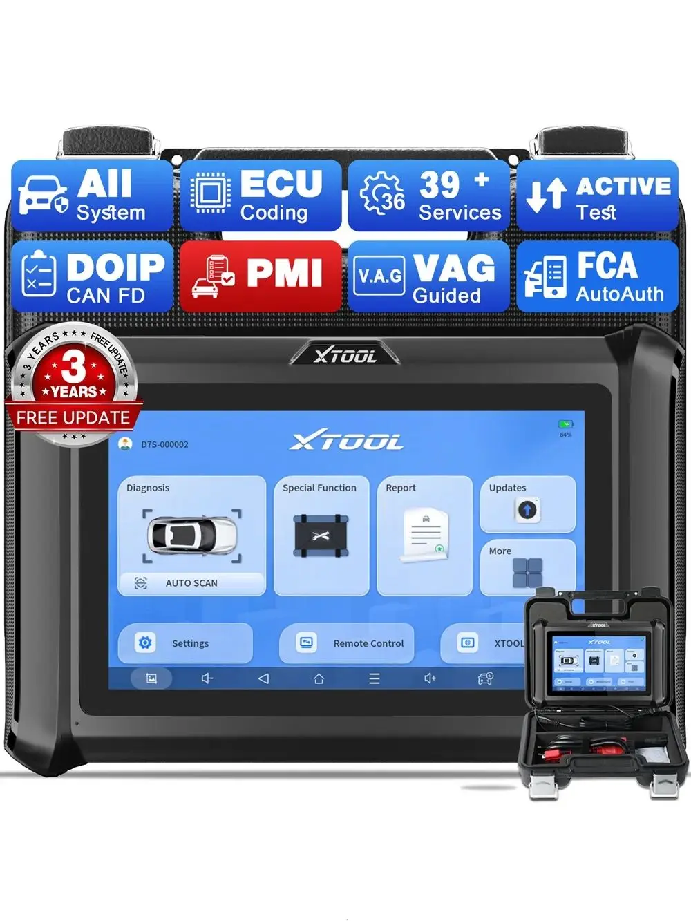 Xtool D7S Auto -diagnostisch gereedschap Xtool D7 OBD2 -scanner met FCA AutoAuth 39+ Resets, ECU Coding Cay FD/DOIP -sleutelprogrammering - afbeelding 2
