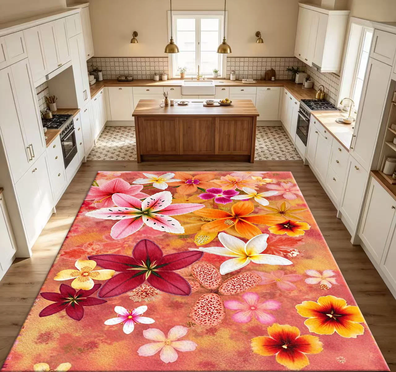 Vibrant Tropical Floral Art Carpet, Colorful Printed Carpet, Home Floor Mat Suitable for Living Room and Bedroom Decoration