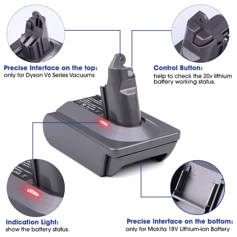 Adapter do Makita do V6/V7/V8 konwersja do Makita 18V bateria litowa do Dyson V6 V7 V8 narzędzie do odkurzacz ręczny baterii