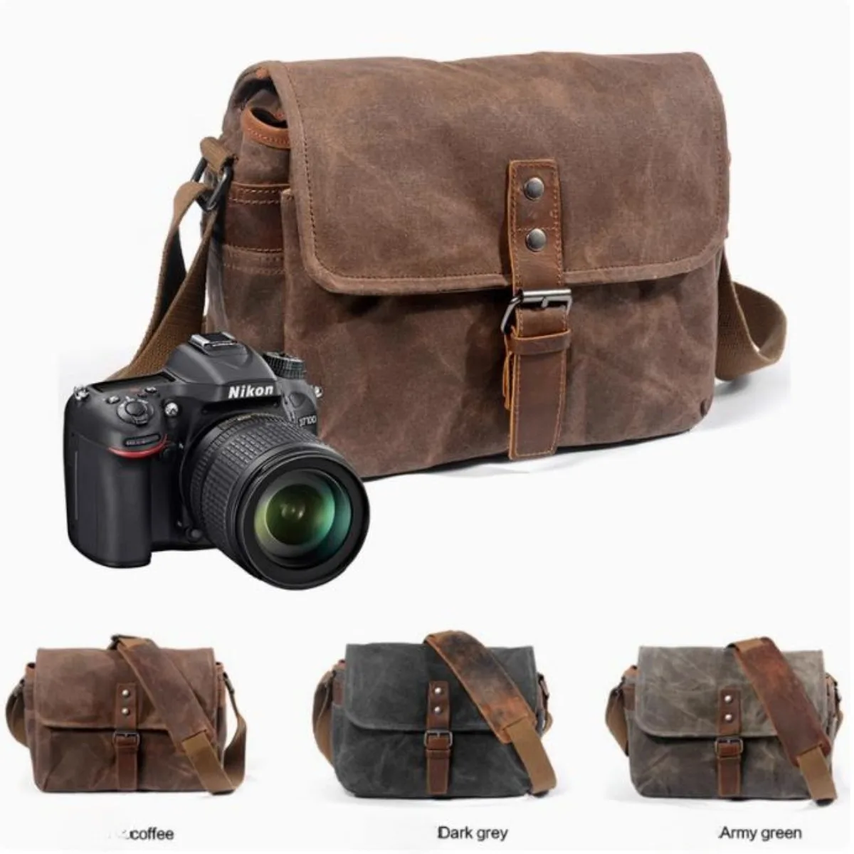 Waterproof Vintage Canvas Photography Camera Messenger Shoulder Bag Insert Case Pack For Canon Nikon Sony Fuji Leica