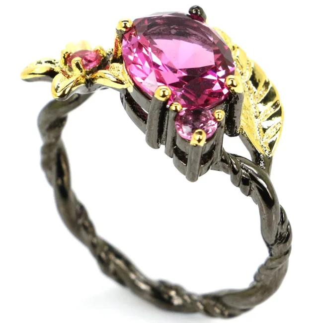 

20x15mm Neo-Gothic Green Tsavorite Garnet Tanzanite Aquamarine London Blue Topaz Smokey Topaz Iolite Black Metal Silver Rings