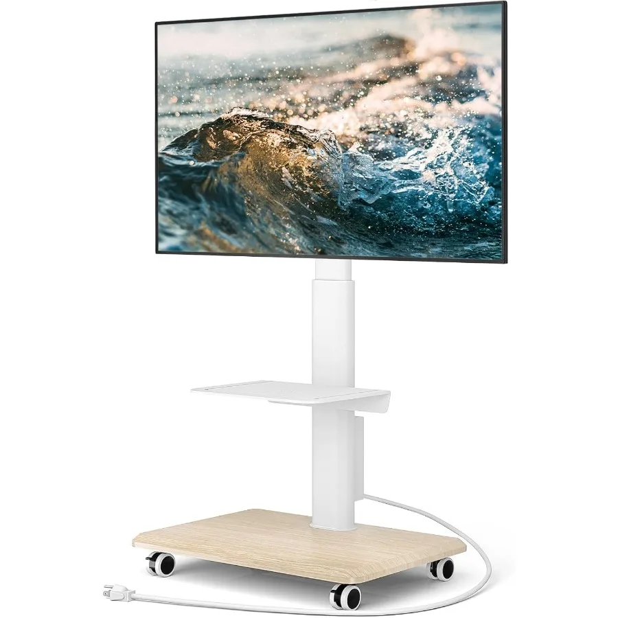 

Подставка для телевизора на колесиках с розеткой для 3270-дюймовых телевизоров с регулируемой высотой до 88 фунтов, мобильная тележка с функцией поворота и Woo