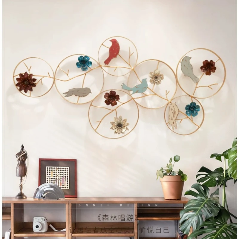 Flower and Bird Three-dimensional Iron Wall Hanging Creative Restaurant Bedroom Headboard Decoration Living Room Wall Decoration