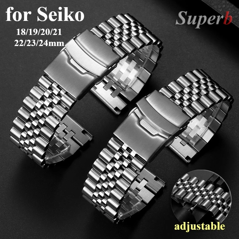 Straight End Stainless Steel Strap for Jubilee SKX007/009 Metal Watch band 18mm 19mm 20mm 21mm 22mm 23mm 24mm Bracelet