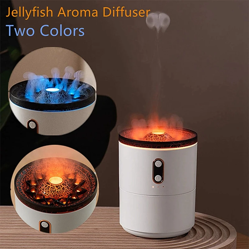 Diffuseur d'huile aromatique de flamme volcanique 450Ml, anneau de fumée de méduse humidificateur d'air de bureau USB petit atomiseur d'air