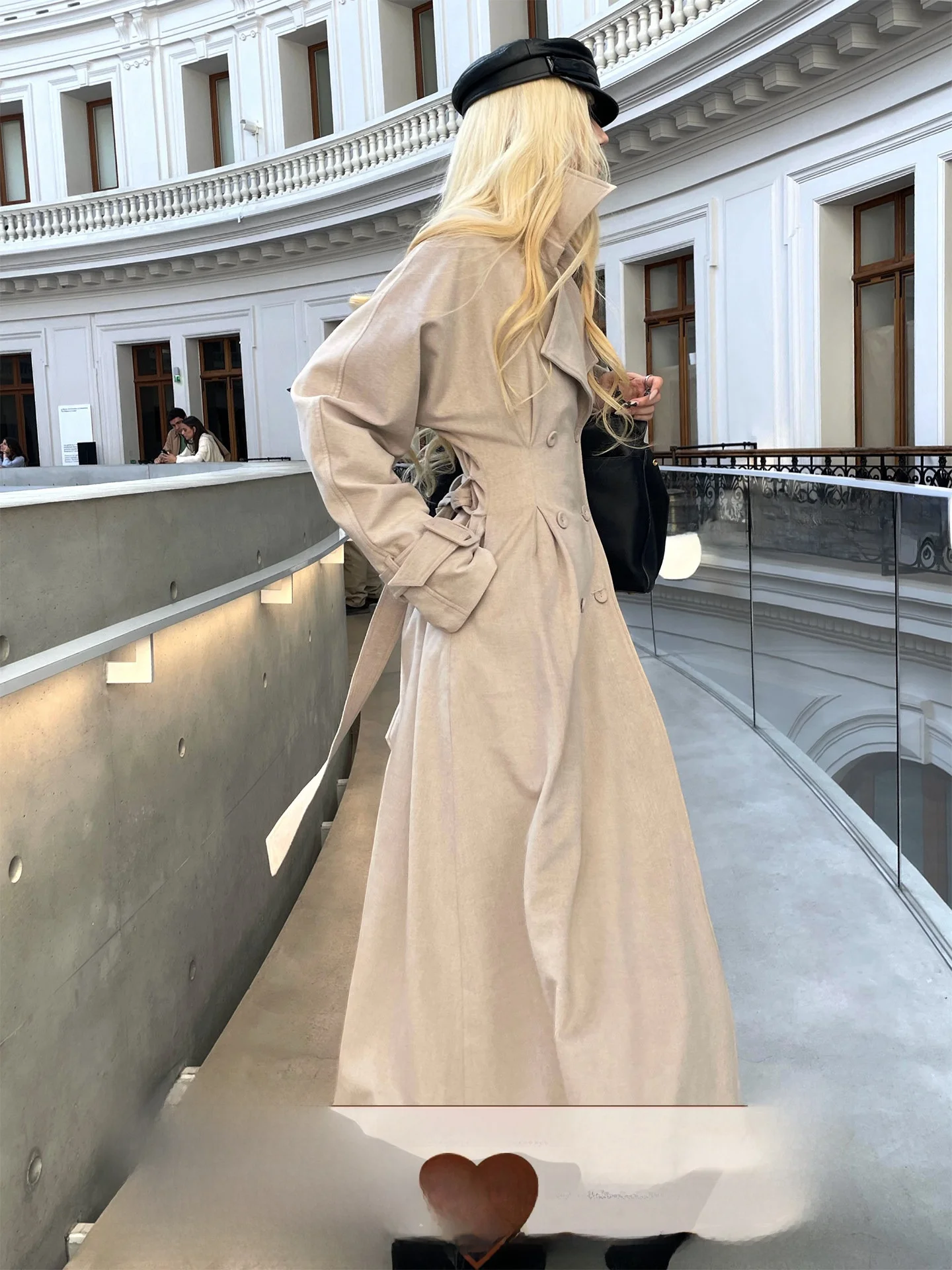 Rase Le Sol Paris Dream Vintage Loose Coat Waist-Cinching Woolen Jacket Casual Style High Waist Polyester Blend Long Sleeve