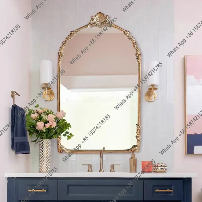XX European-style Carved Wooden Frame Bathroom Mirror Designer Creative Porch Wall Decorative Mirror French Makeup Mirror