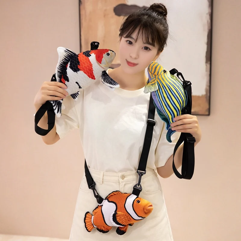 Kawaii 30cm Clownfish Koi Fish Sea Fish Plush Bag Toys Makeup Bag Coin Purse Plushie Doll Cute Toy for Children Birthday Girls