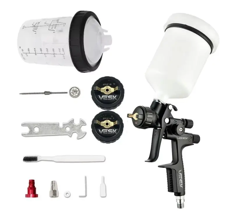PISTOLA DE PULVERIZACIÓN HVLP para barnices y imprimación, alimentación por gravedad, boquilla de 1,3/1,7 mm, pistola pulverizadora de pintura de aire con taza sin lavado