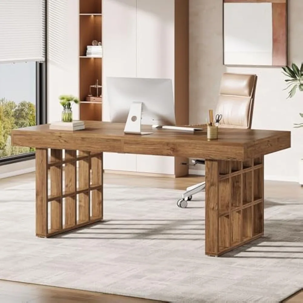 62,9-Zoll-Computertisch, großer Büro-Chefschreibtisch mit Doppelsockel, einfacher Schreibtisch aus Holz für das Heimbüro