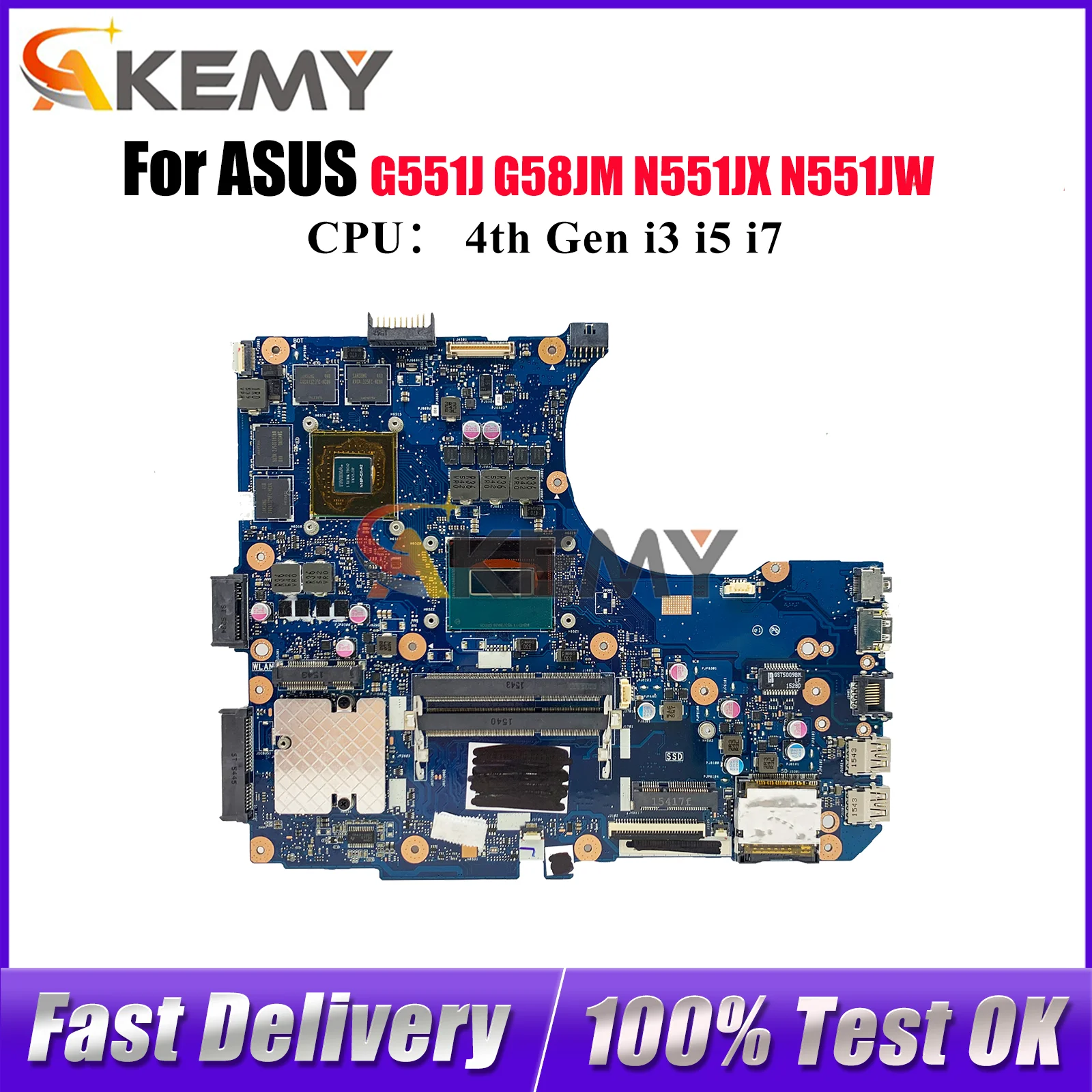 

N551JM Материнская плата для ноутбука ASUS ROG N551JQ N551JB G551J N551J N551JW G58JM N551JX N551JK N551JM Материнская плата с процессором i3 i5 i7