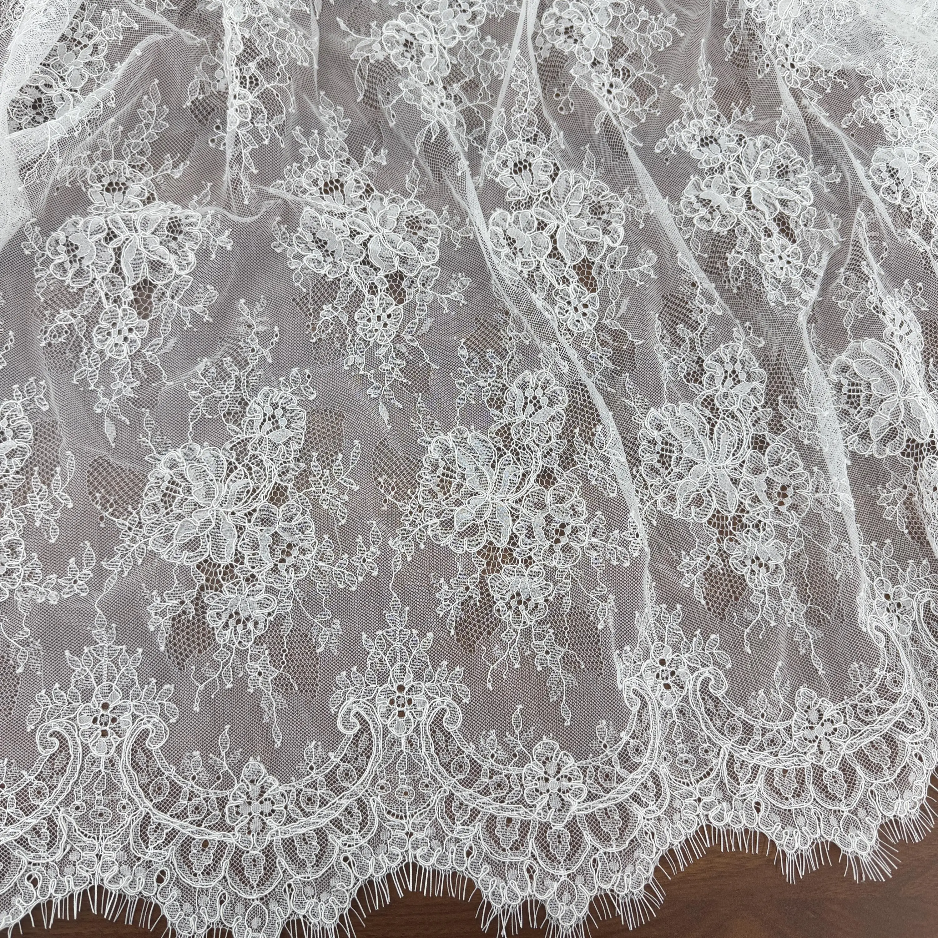 3 Meters Classic Flower Alencon lace fabric in ivory  for Bridal Cape Wedding Gown Overlay Fabric