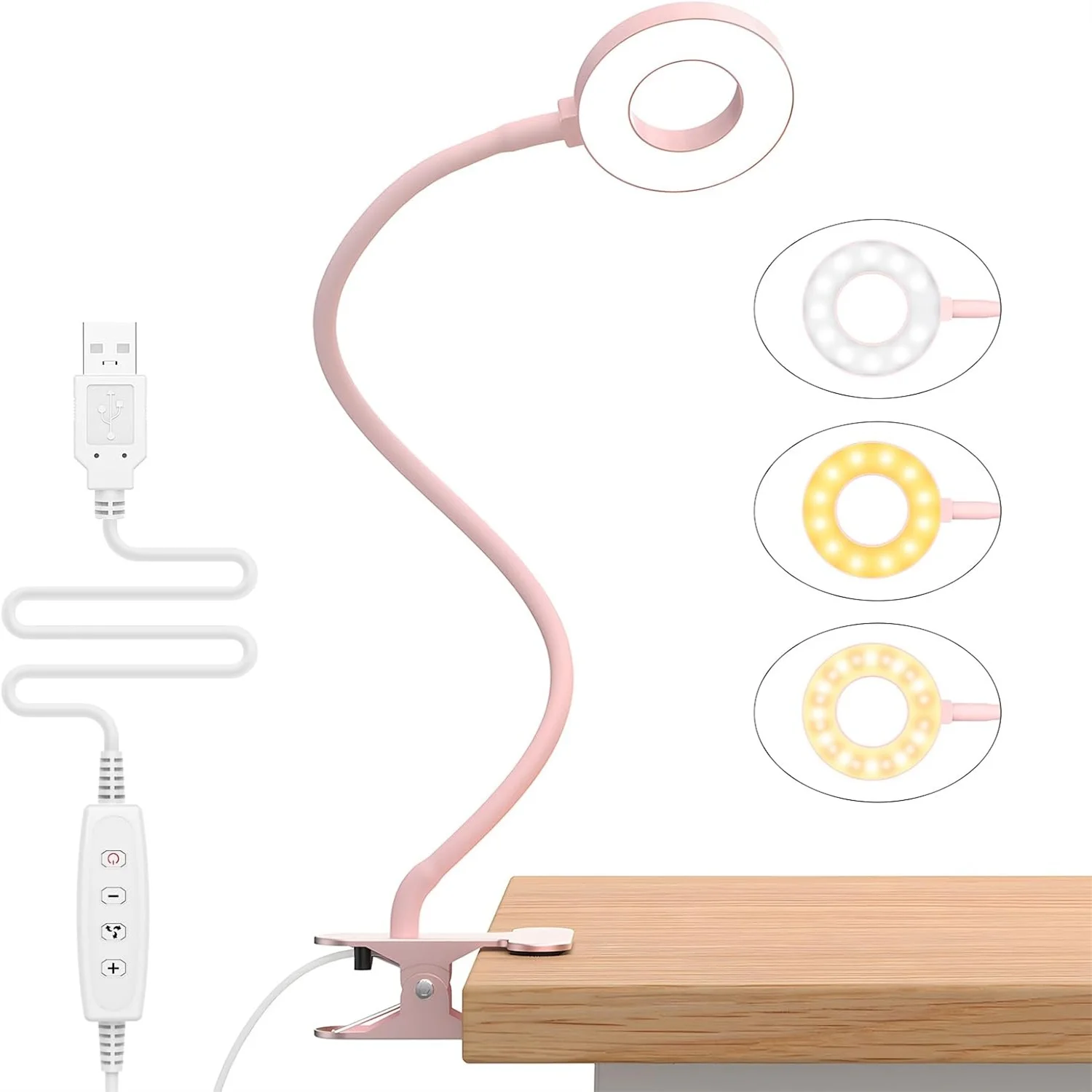 White Pink Black Desk Lamp LED Book Light USB Reading Light Daylight Portable Flexible Easy Clip Night Reading Lamp
