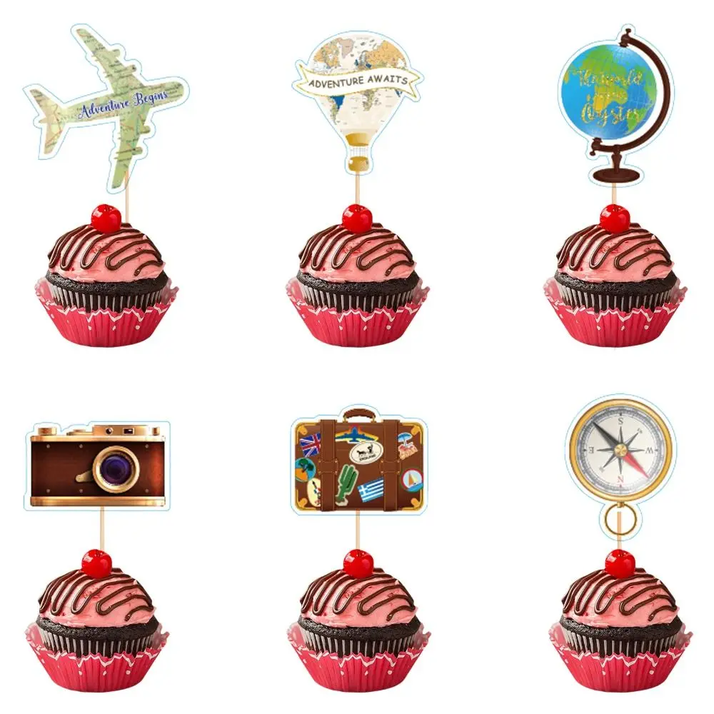 24PCS Adventure Travel Theme Airplane Cake Topper Map Heart Travel Cake Topper Cupcake Toppers Airplane Cupcake Toppers