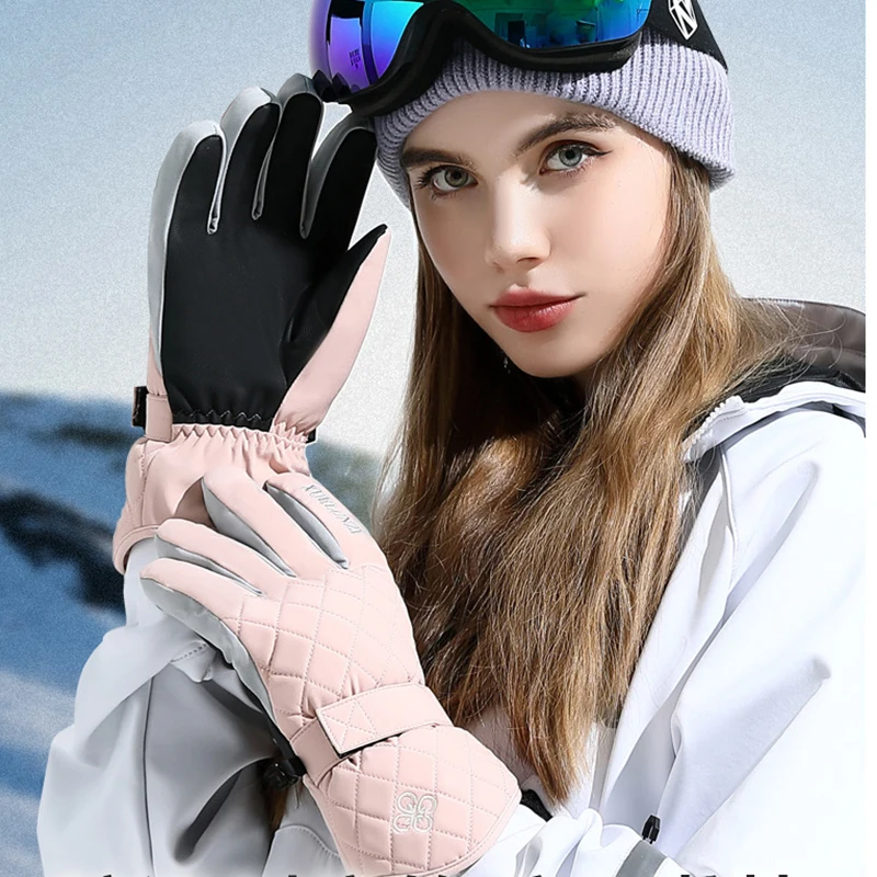 Gants de ski thermiques en velours pour femme, garder au chaud l\'eau, vent vert, cyclisme, vélo, hiver, 506