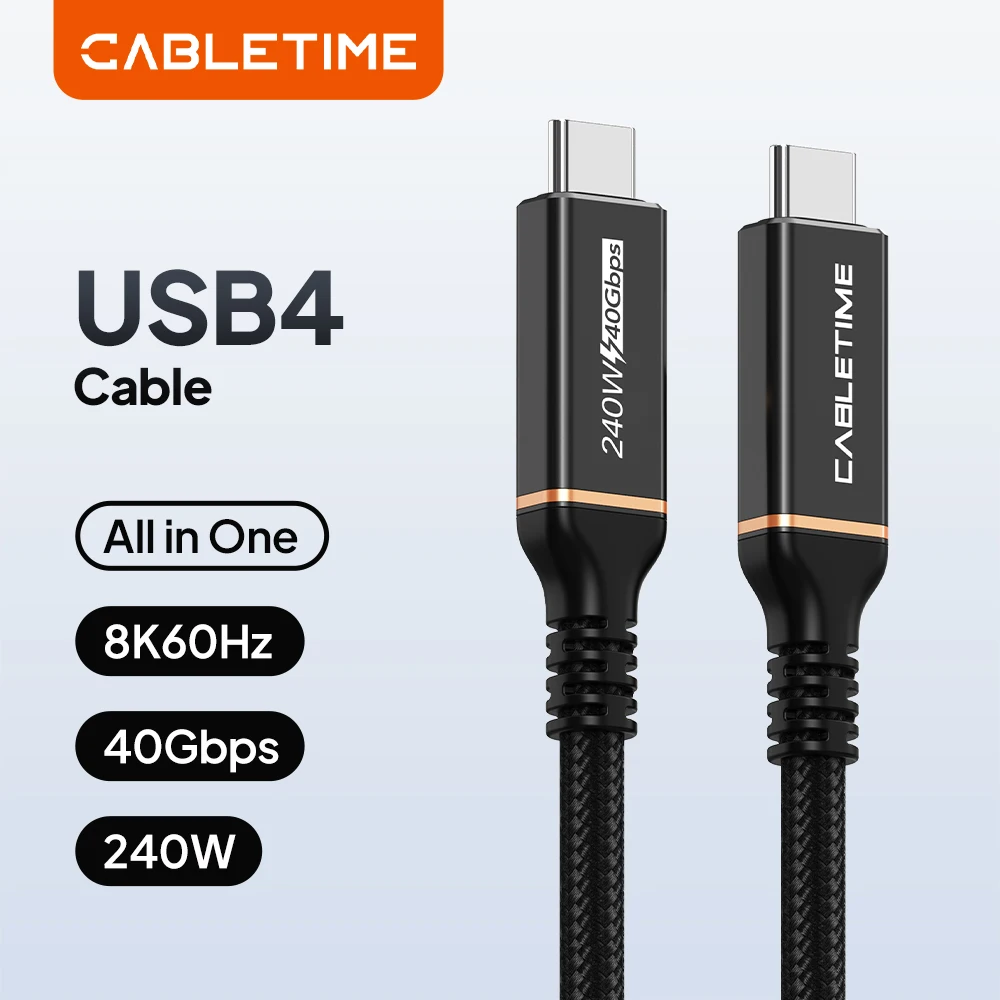 CABLETIME USB4 Cable 40Gbps Support 8K 60Hz PD240W Fast Charging Thunderbolt3/4 USB 4.0 USB-C to C for Laptop MacBook Dock