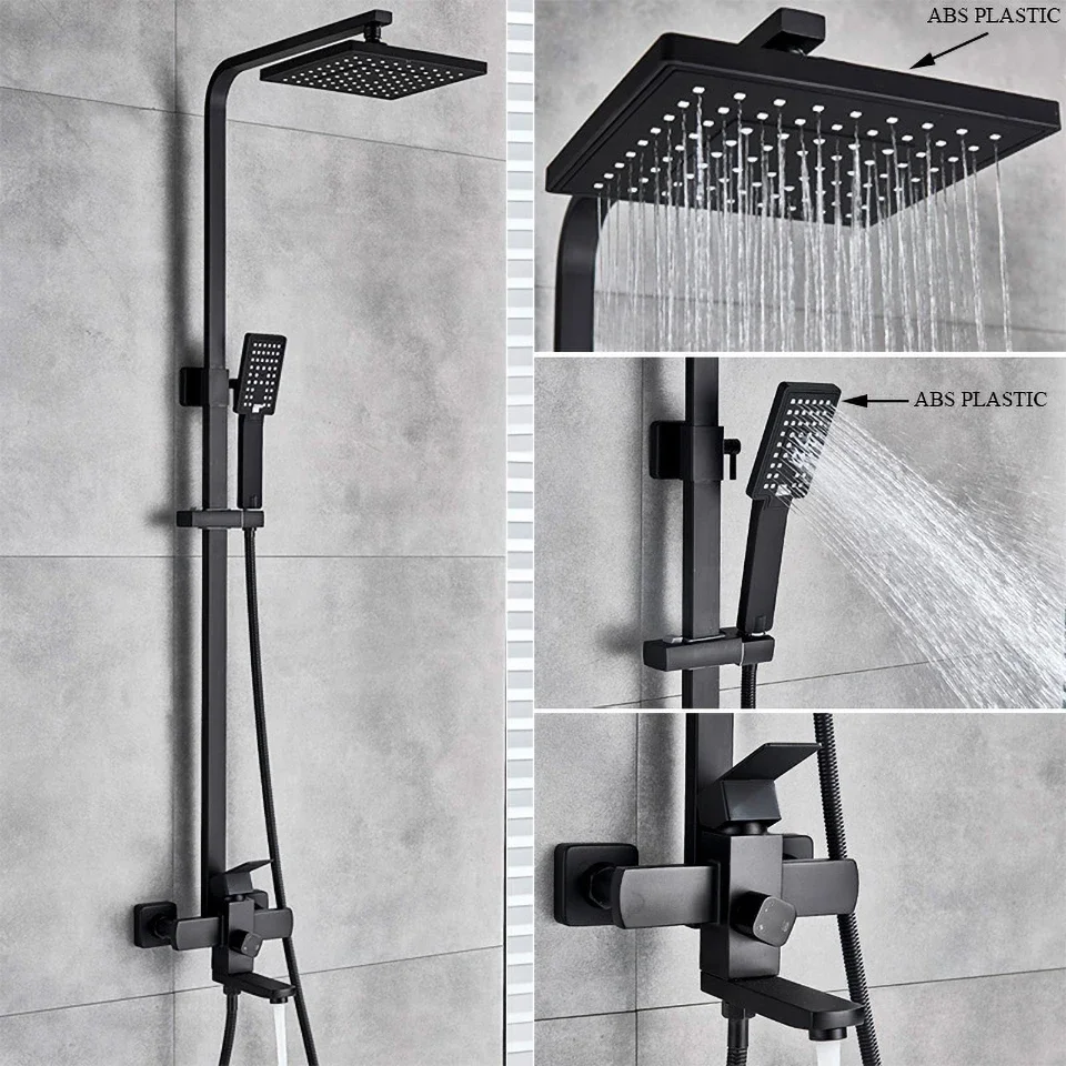 

Bathroom Shower Faucet Black Stainless Steel Mixer Waterfall Outlet Shower Faucet Set Chrome Bathtub Crane Tap Set System