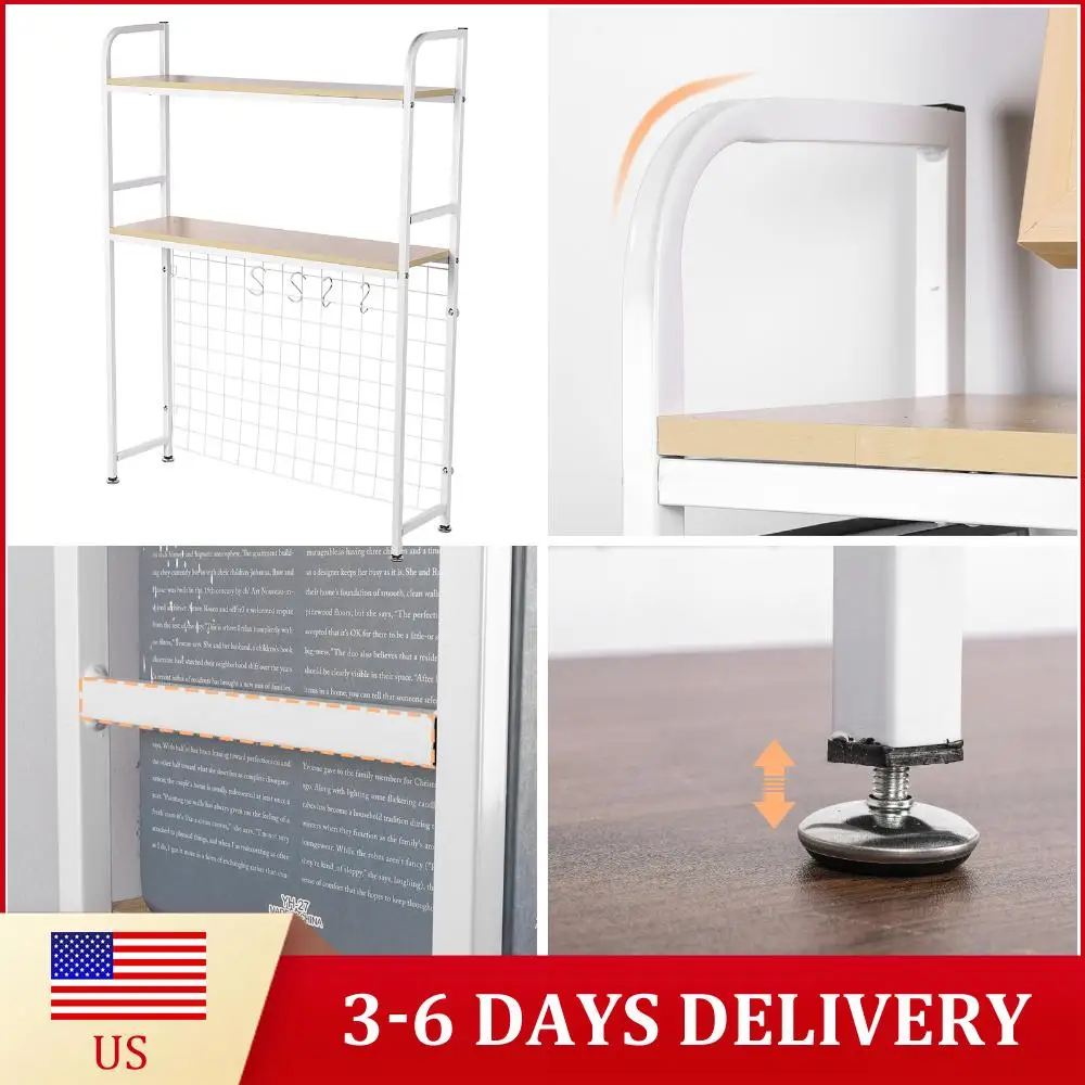 

2 Tier Wooden Countertop Storage Rack with Grid Panel Desktop Decorative Rack Multipurpose Home Display Shelf for Home Office
