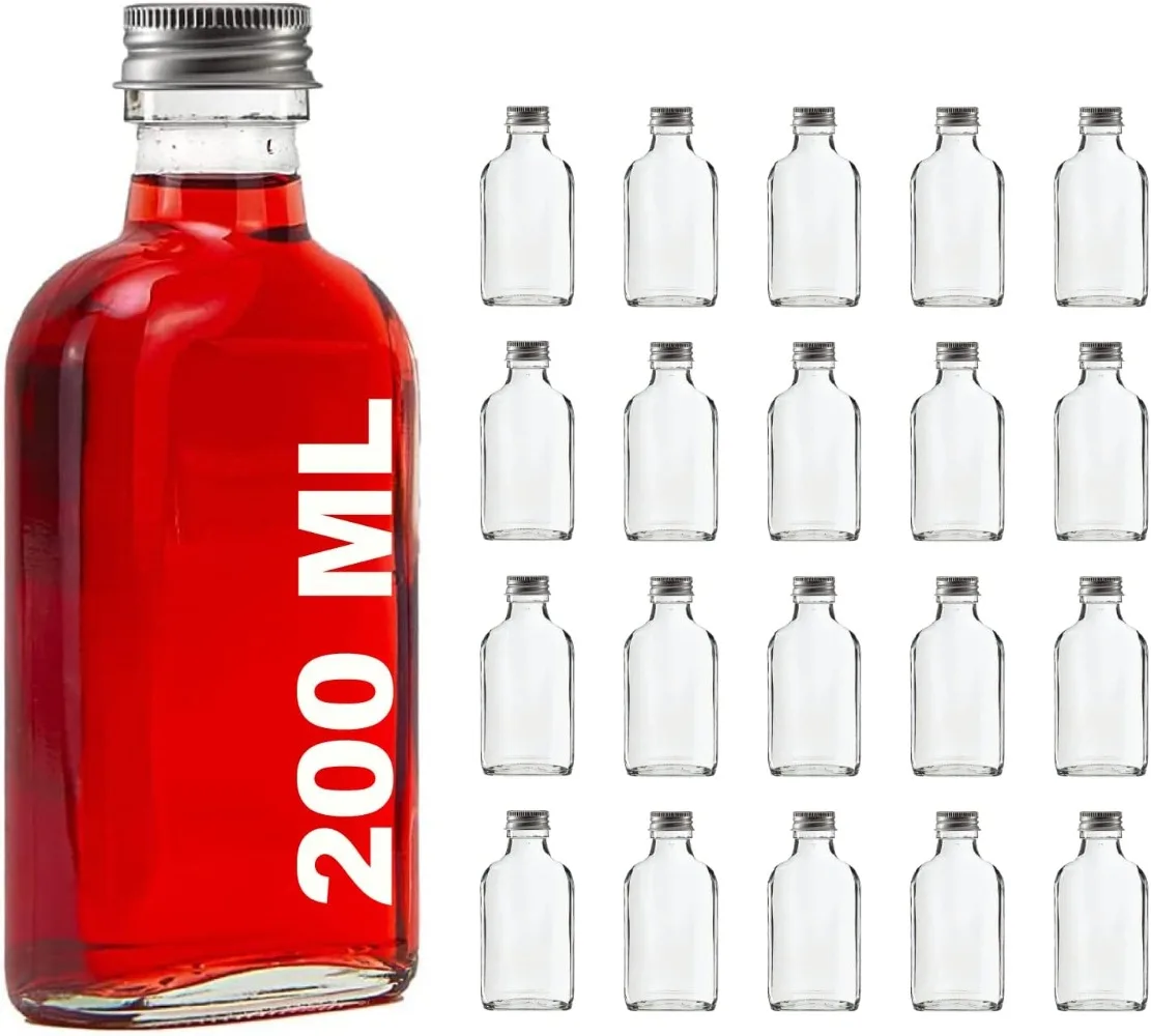 200ml Glass Flask Bottles with Screw Tops 8Pcs Reusable Twist-Off Lids Airtight Glass Bottle for Home Made Sloe Gin Liqueur