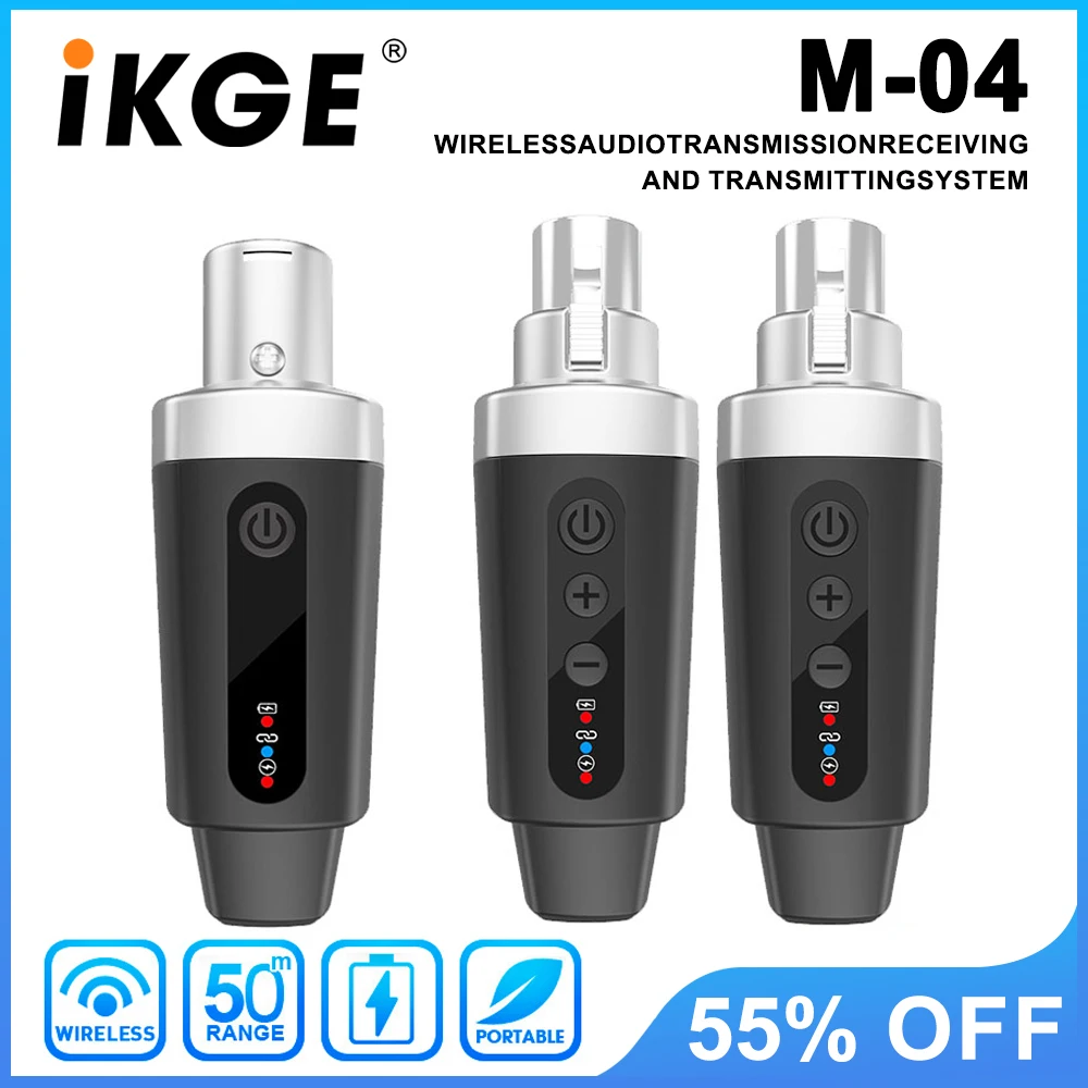 

IKGE Portable FM Wireless Transmitter and Receiver System, Plug and Play, No Latency, for Mixing Consoles, Wired Microphones