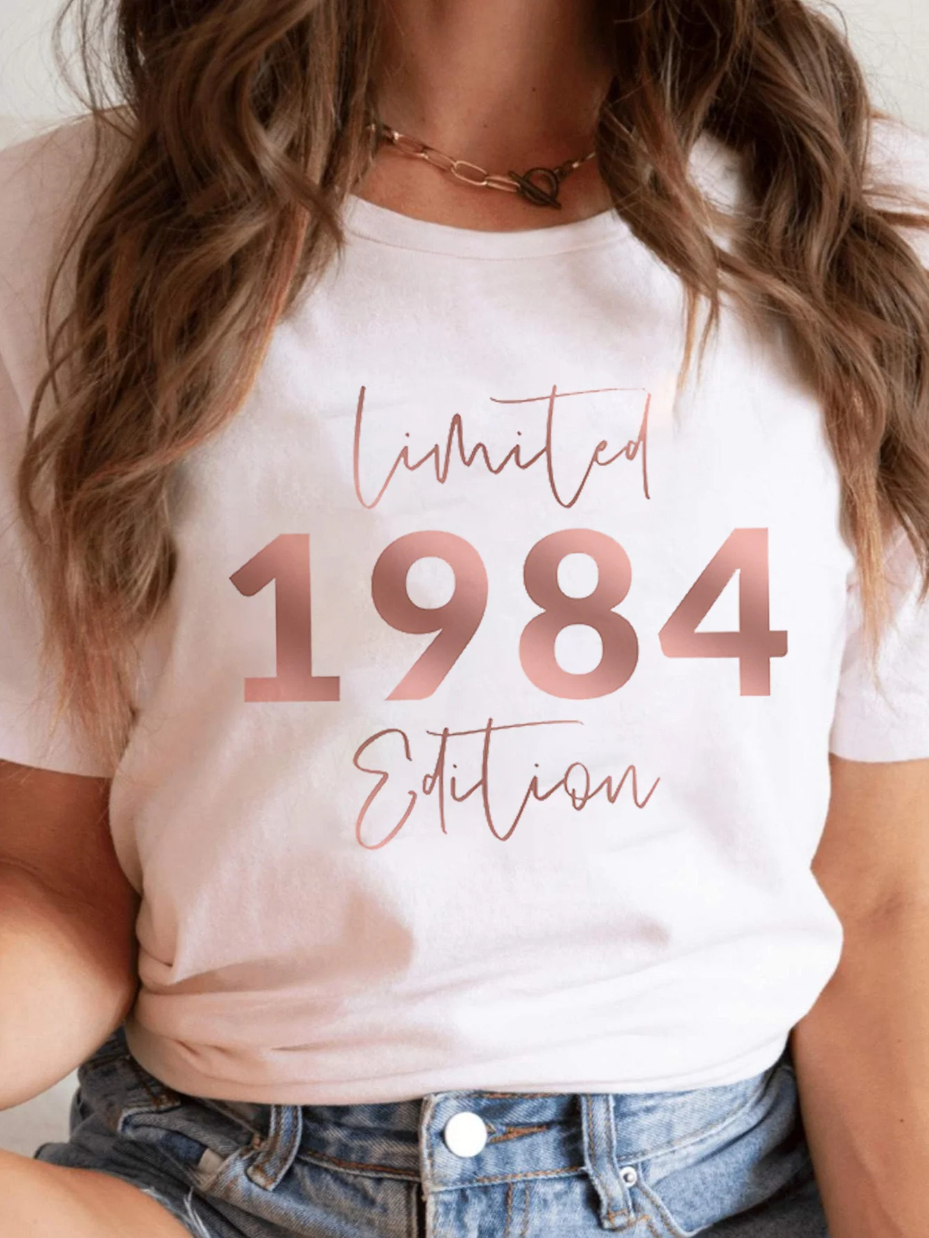 40th birthday 1984 letter print t-shirt, short sleeve crew neck casual top for summer & spring, women's clothing