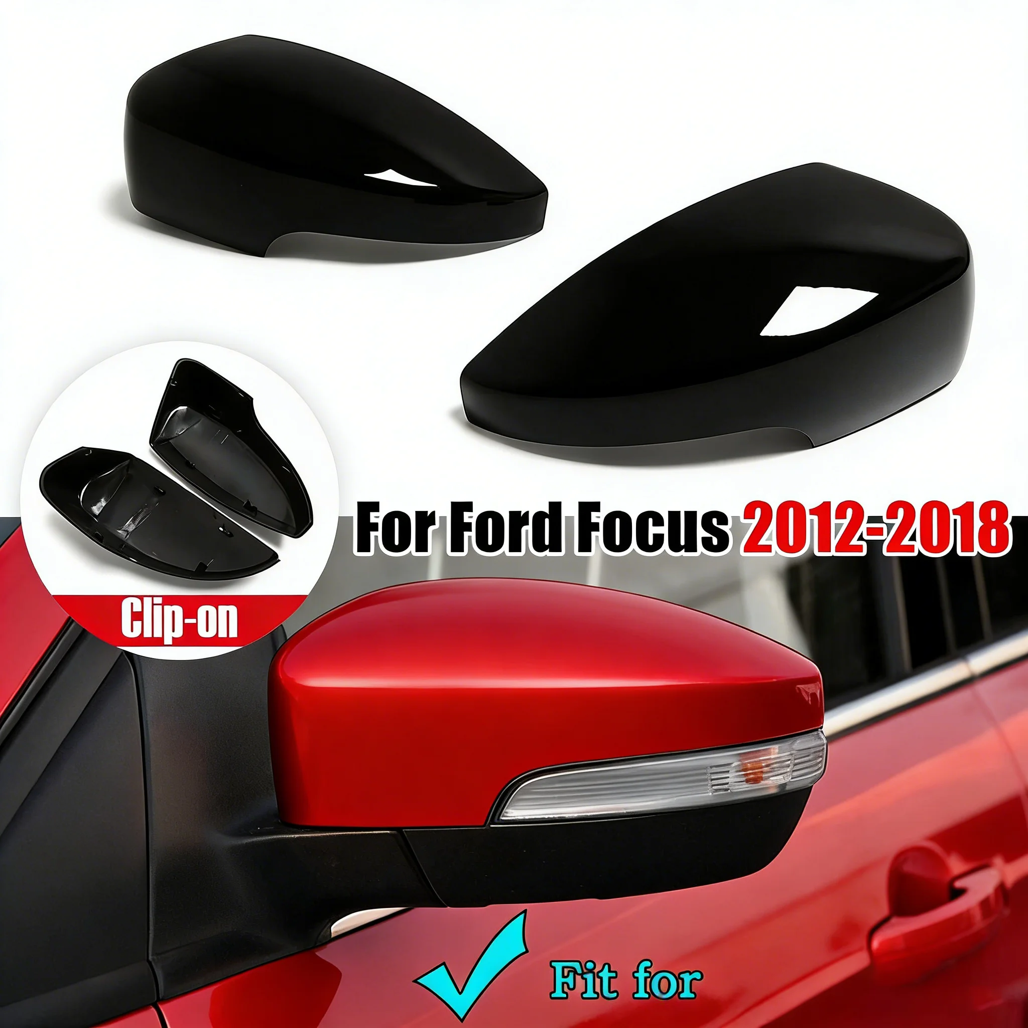 

For Ford Kuga Escape 2013-2018 Focus MK3 US 2012-2018 2x Car Replacement Rearview Side Mirror Cover Wing Cap Exterior Case Trim