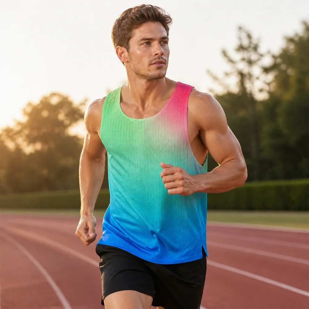 Herren Ultraleichtes Schnelltrocknendes Marathon-Tanktop Atmungsaktives Reibungsfreies Ärmelloses Shirt für Fitness, Yoga, Laufen und Workout – Detail 2