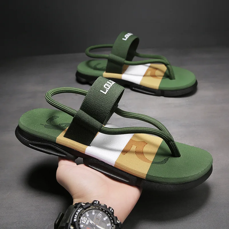 Summer Men's Sandals Outdoor Casual Shoes Fashion Home Flat Sandals Ankle Wrap Platform Beach Shoes Soft Non-slip Men Flip Flops