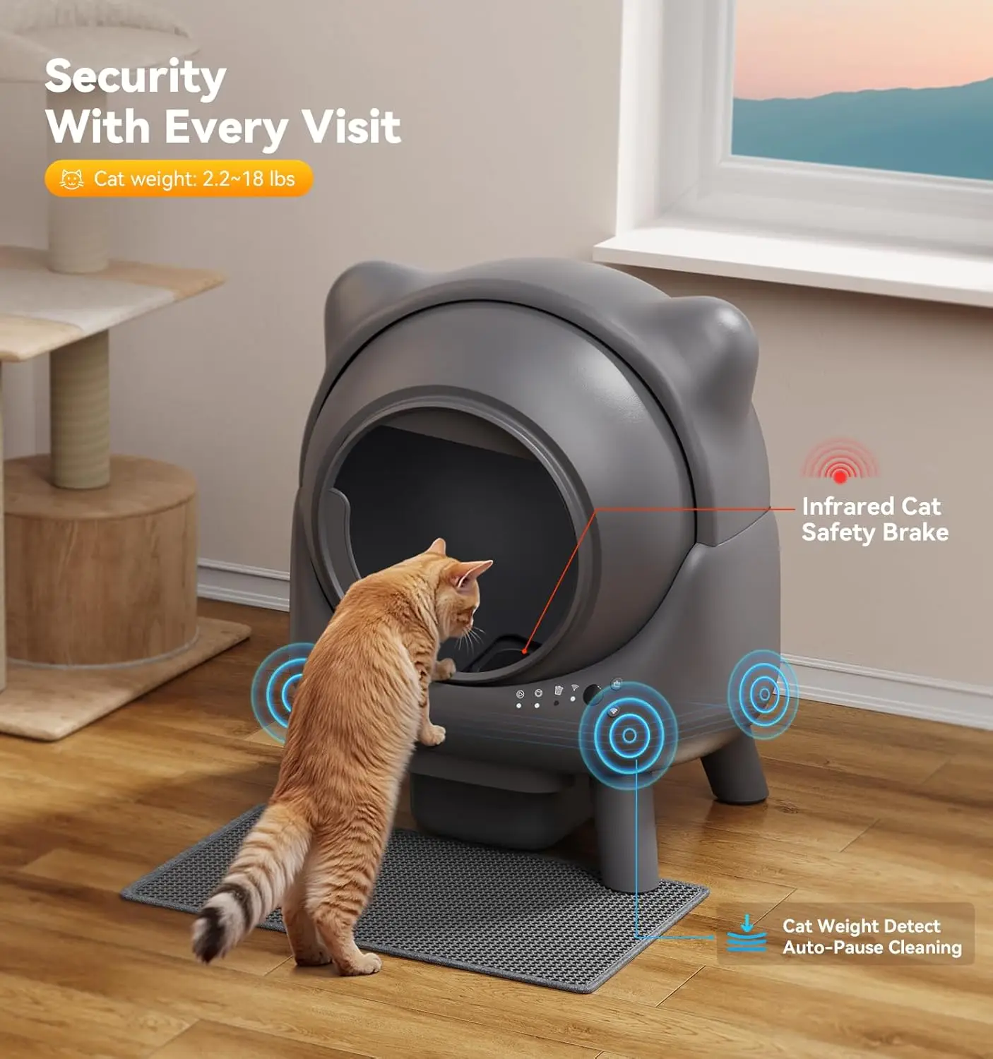 

Newest Arrival 65L Cat Ears Design Box Automatic Box Self-Cleaning & Zero Scooping Box With App Monitor