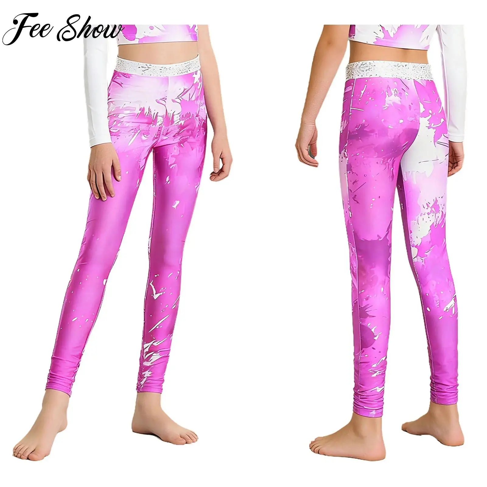 

Kids Girl Sparkly Sequins Gymnastics Dance Costume Pants Stretchy Tight Leggings for Ballet Figure Skating Performance Dancewear