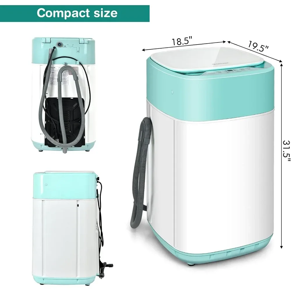 Portable Washing Machine, Built-in Drain Pump, 8Lbs with 6 Programs & Child Lock, Full-Automatic Laundry