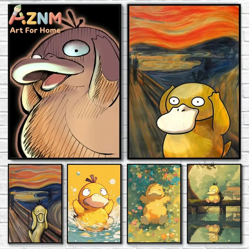 1 Stück Psyduck Cartoon Poster Leinwandgemälde Wandkunst Bild für Wohnzimmer Heimdekoration