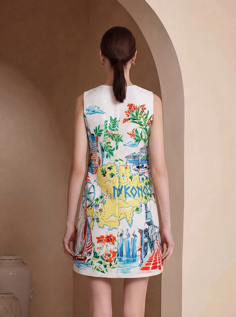 MIUXIMAO 2026 Slim Spring Summer Dress Green Flower Leaf Print A-Line Sequin Mini Short Diamonds Dress Women's Vestido Fashion
