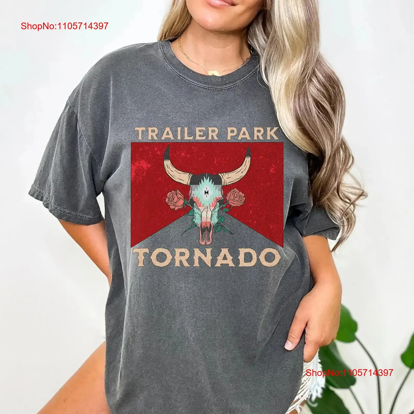Western T Shirt for Country Concert Rodeo Her Trailer Park Tornado Fun Cow Skull Oversized Trendy vintage Washed Unisex homme