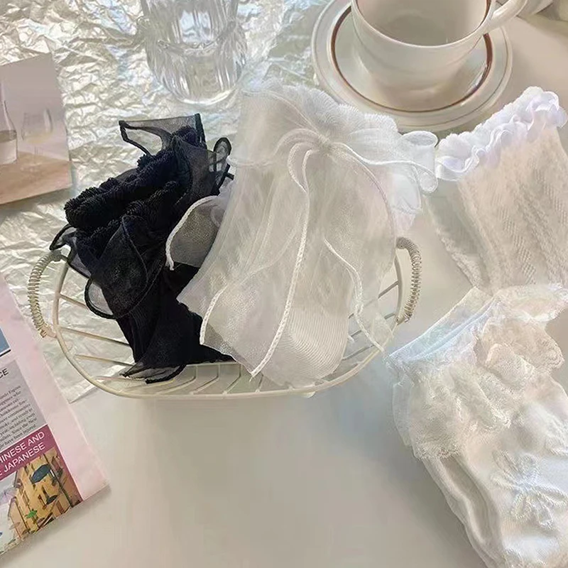 

6pairs White Socks Women Summer Mid Sleeve JK Uniform Socks Japanese Cute Lolita Solid Color Sweet Lace Socks