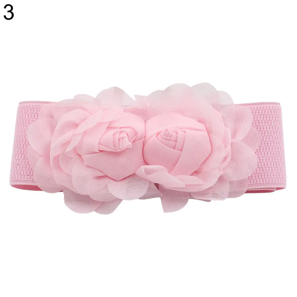 Elastic Fashion Wide Stretch Waist Belt Women Belt Waistband For Women's Double Rose Flowers Stretch Waistband