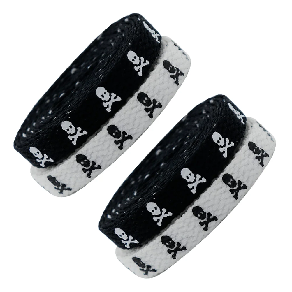 2 Pair Shoelace Rope Laces White Goth Skull Shoelaces Casual Shoes Black for Sneakers Double Sided Thick Flat