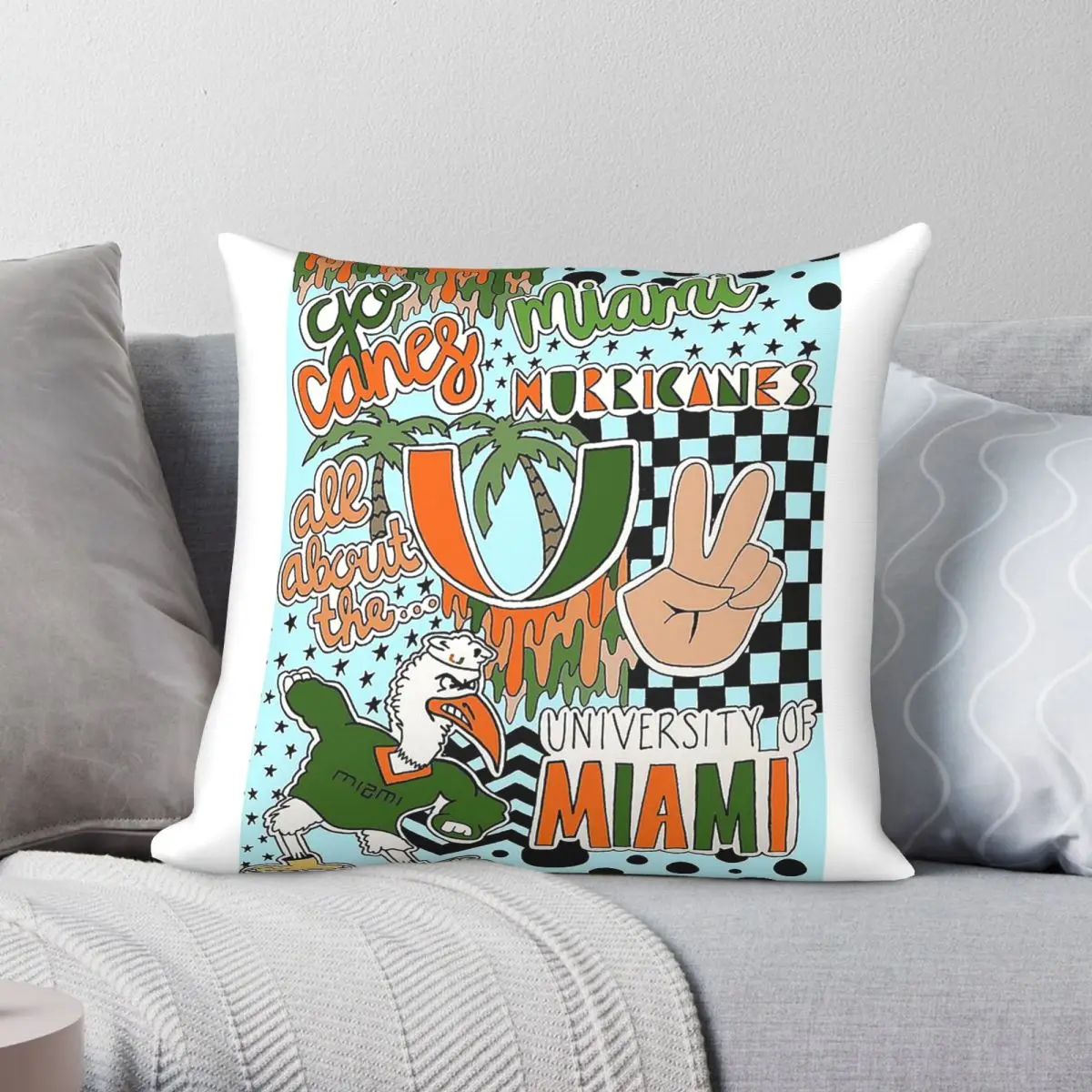University Of Miami Square Pillowcase Polyester Linen Velvet Creative Zip Decor Throw Pillow Case Home Cushion Cover