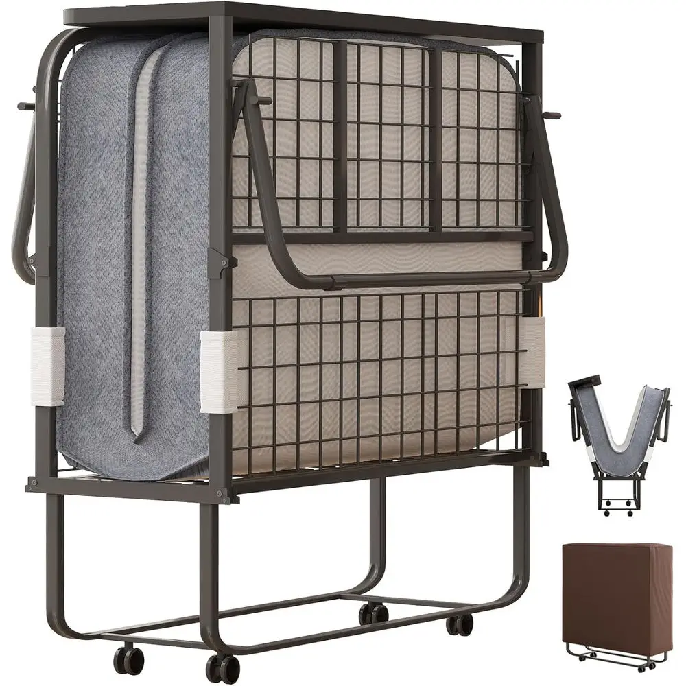 Folding Bed with 5 Mattress for Adults, 75 x 38 Rollaway Bed with Dustproof Bag amp Metal Frame, Extra Foldable Beds for Guest,