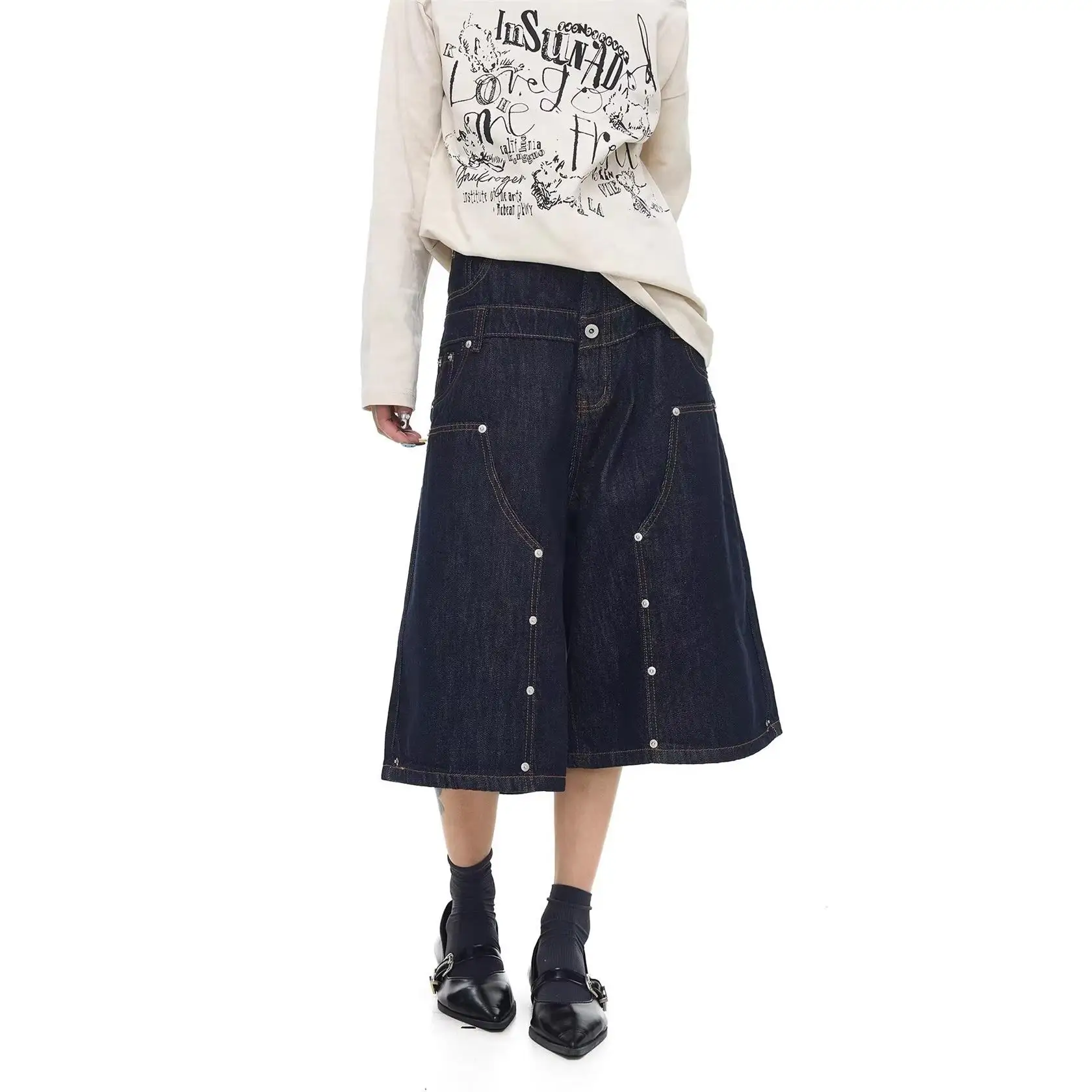 

Loose Wide Leg Denim Jeans Unisex High Waist Patchwork Workwear Casual Style Artistic Brand New Model Cotton 100% 3D Effect