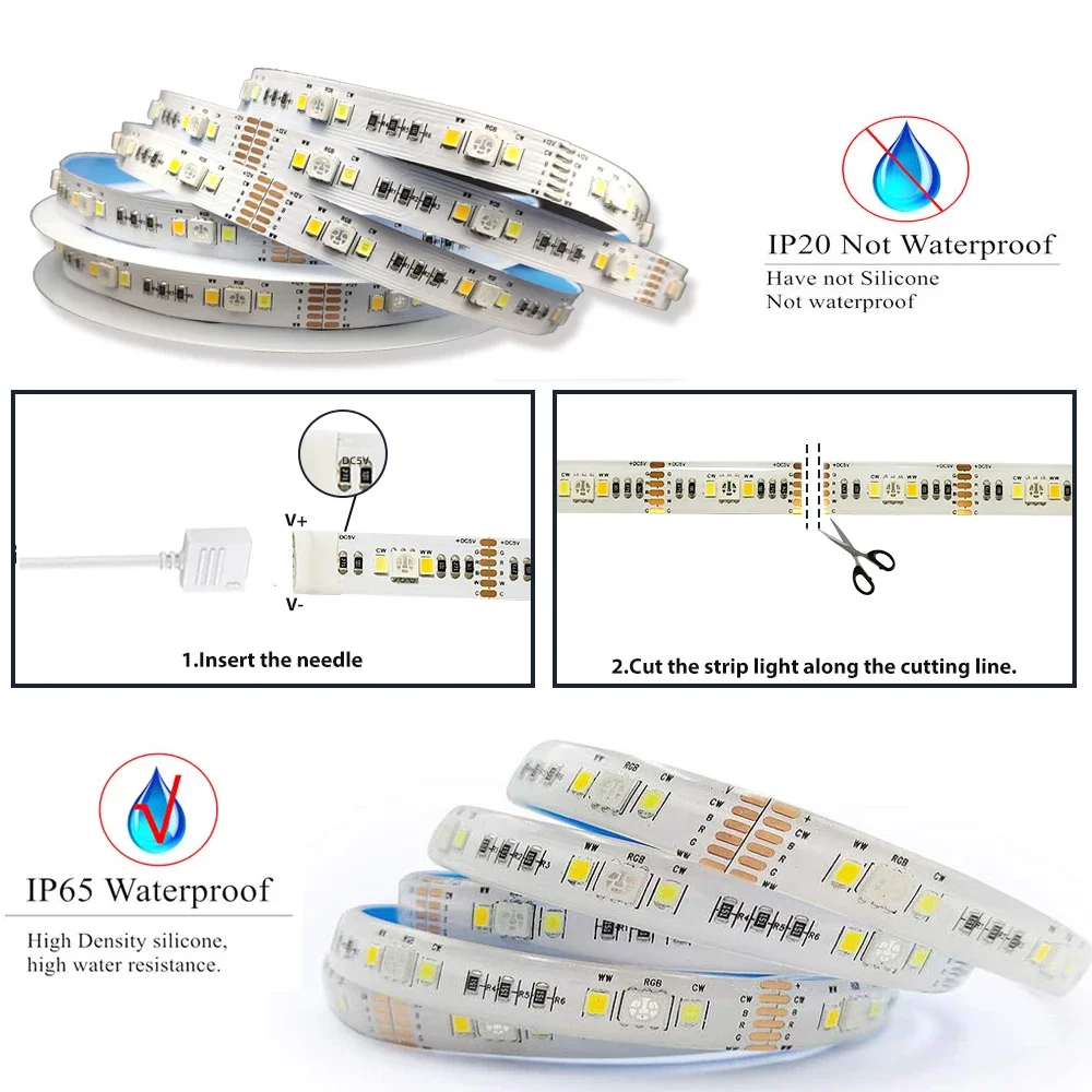 ミニLEDストリップライトdc12v,1m-5m 5050 rgbcw rgb cct 90leds/m,Alexa,Google Home,スマートライフ,アプリ用